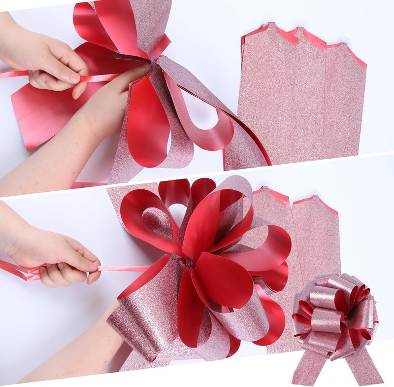 HCHENBOW 12" Large Pull Bows,2pcs Car Bows for Gift Wrapping, Christmas Party Birthday Gift Wedding Ribbon Bows for Bikes, Boxes or Flower Decorations, Valentine's Day Gift Decorations (Wine Red) - Image 4